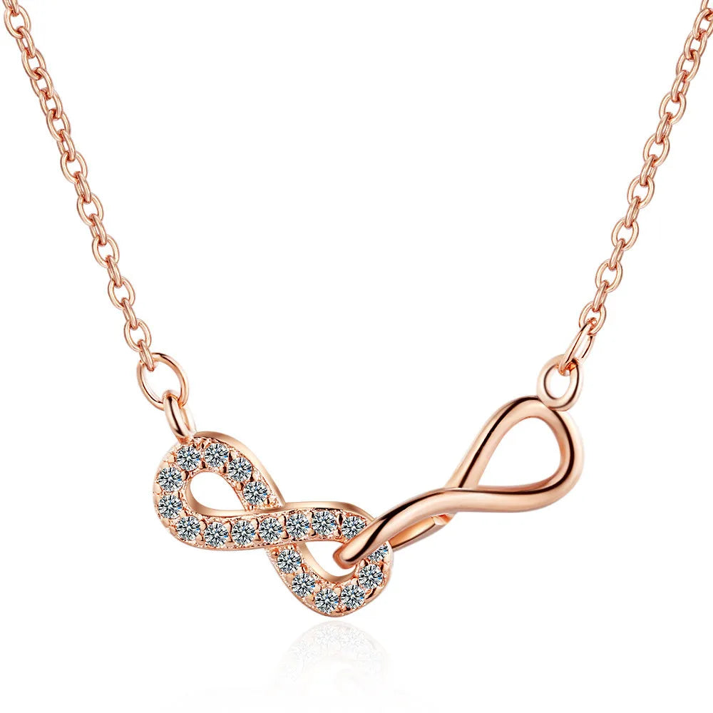 Collar Doble Colgante Infinito y Circonio rosa dorado