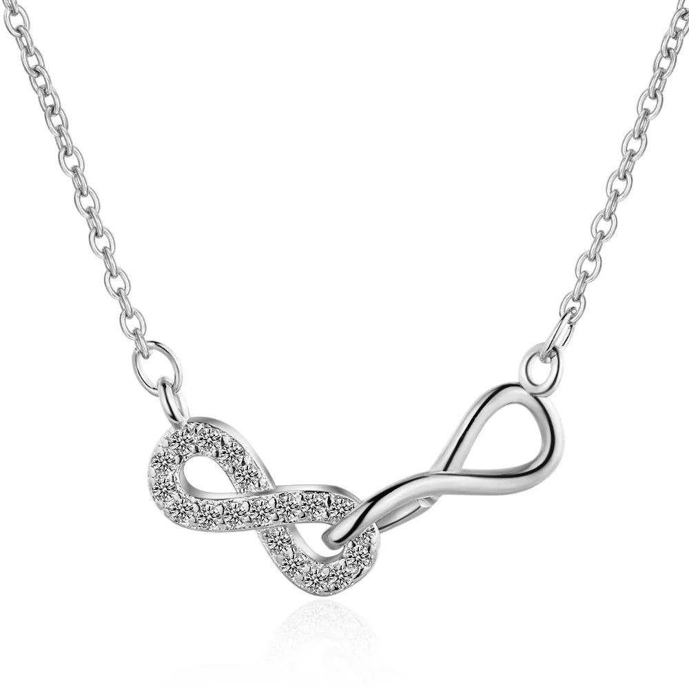 Collar Doble Colgante Infinito y Circonio plateado