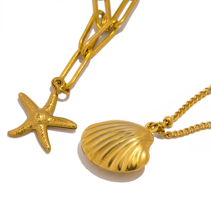 Collar de Doble Vuelta con Colgantes de Conchas, Vieira y Estrella de Mar