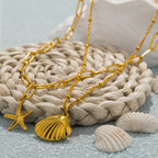 Collar de Doble Vuelta con Colgantes de Conchas, Vieira y Estrella de Mar