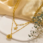 Collar de Doble Vuelta con Colgantes de Conchas, Vieira y Estrella de Mar