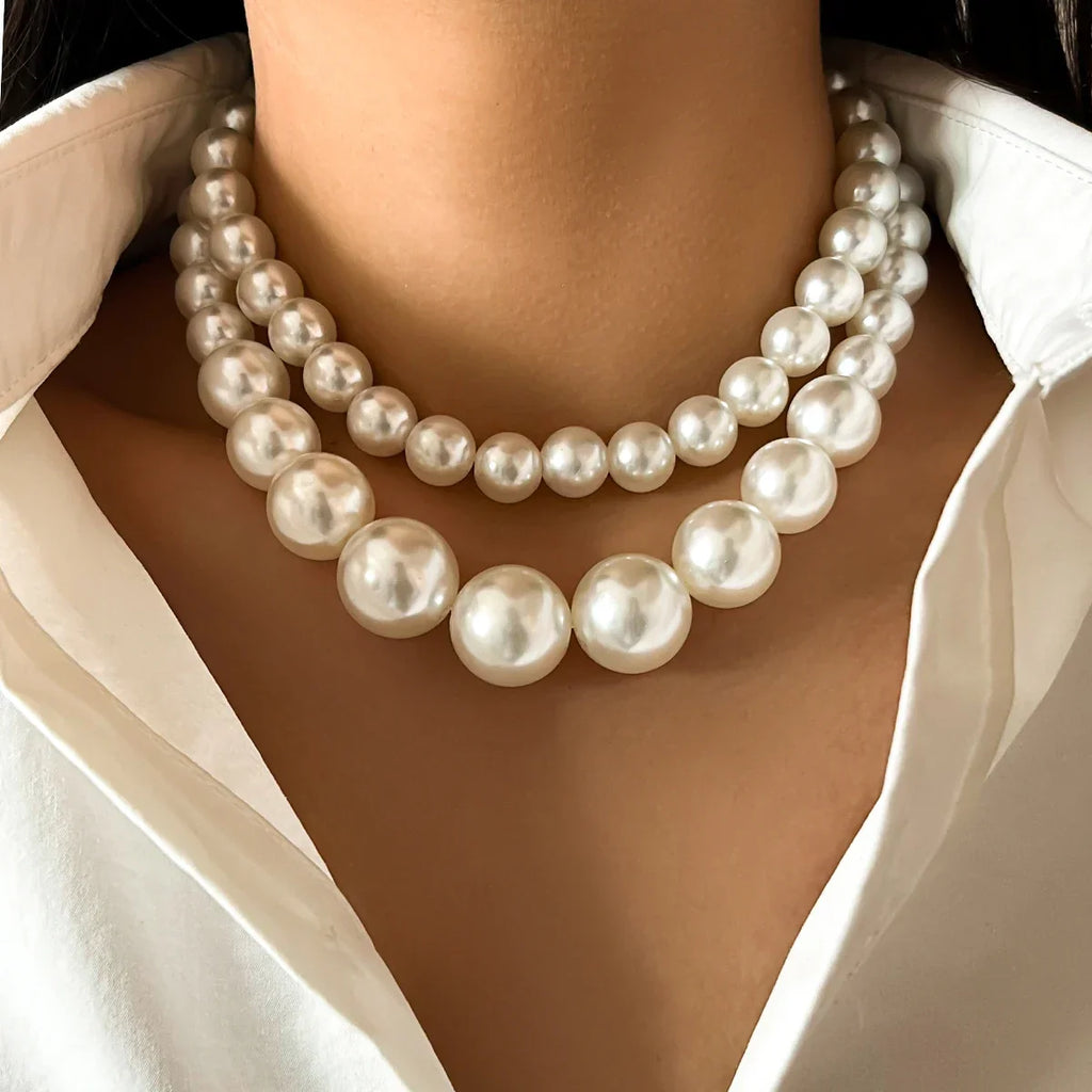 Elegante Collar Doble Gargantilla de Perlas