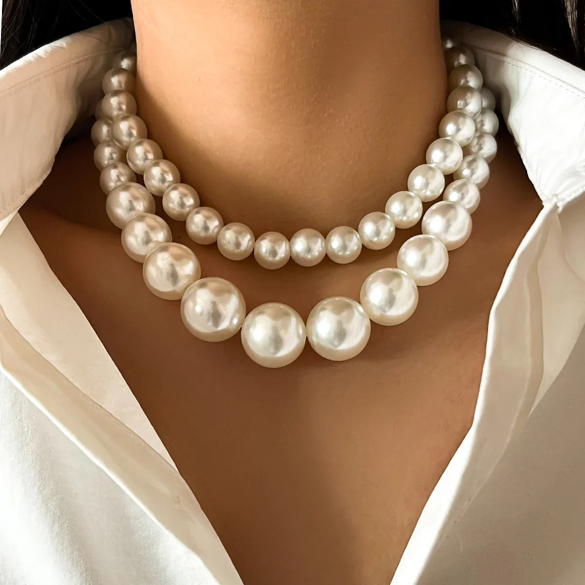 Elegante Collar Doble Gargantilla de Perlas