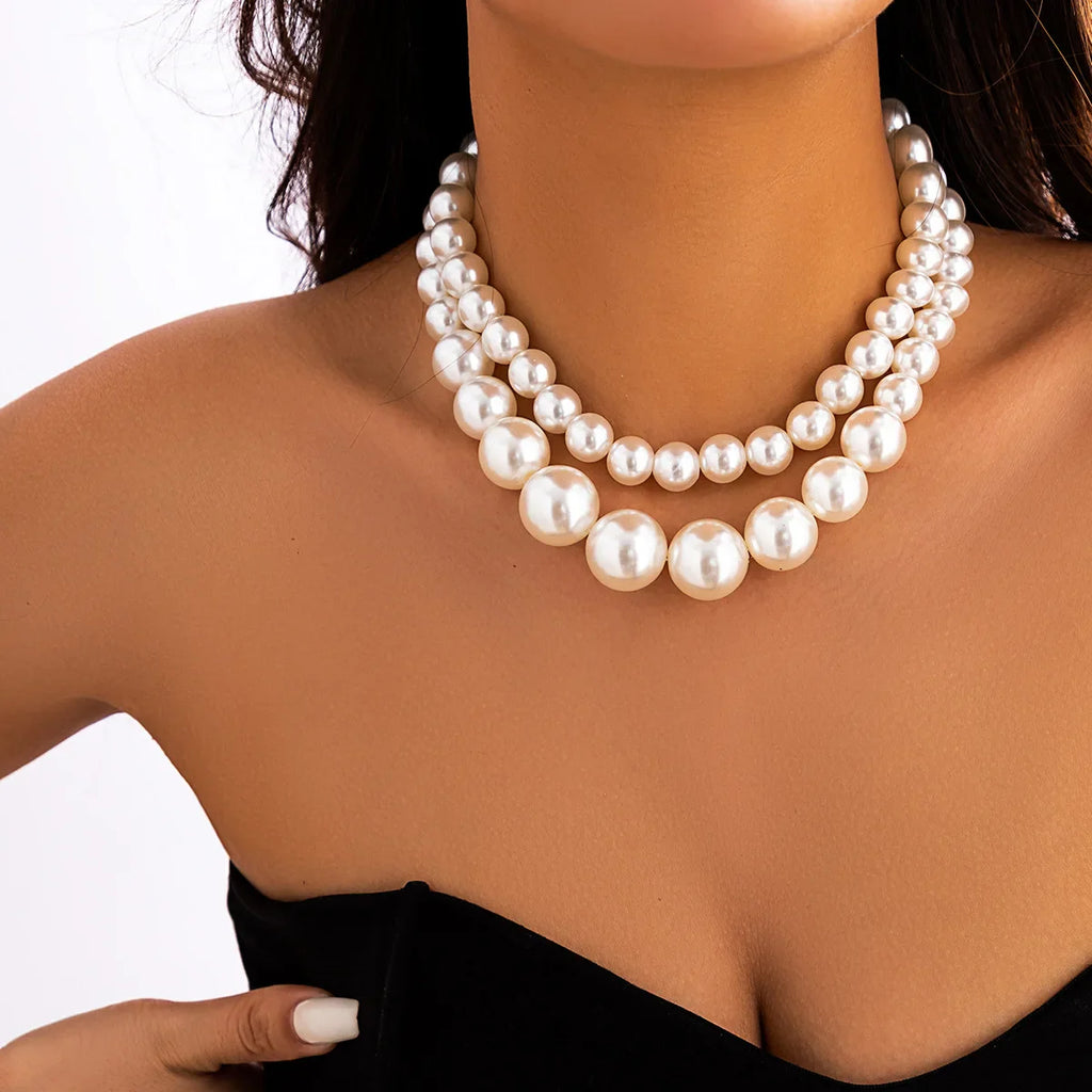 Elegante Collar Doble Gargantilla de Perlas