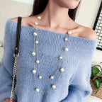 Collar Largo Doble con Grandes Perlas Blancas oro