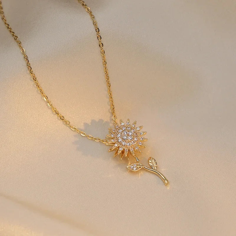 Collar Elegante con Largo Colgante de Flor de Girasol