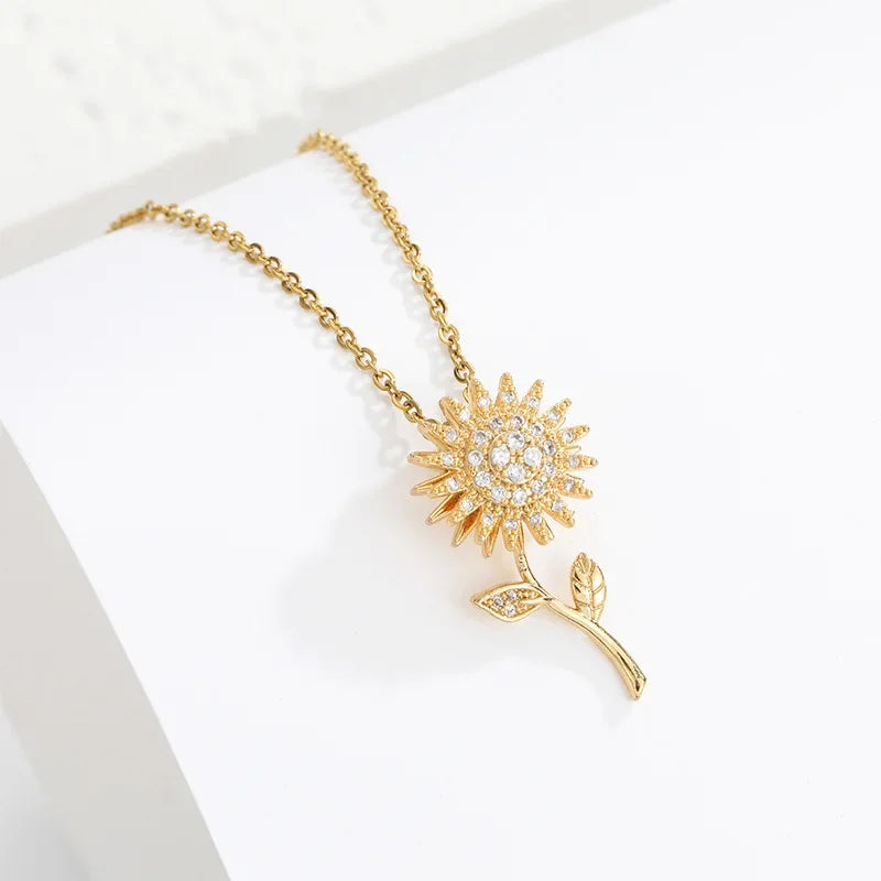 Collar Elegante con Largo Colgante de Flor de Girasol