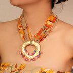 Collar de Tela con Colgante Bohemio Chic naranja