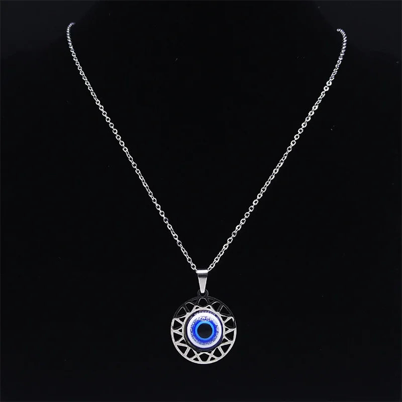 Collar y pendientes con colgante de mal de ojo azul turco collar