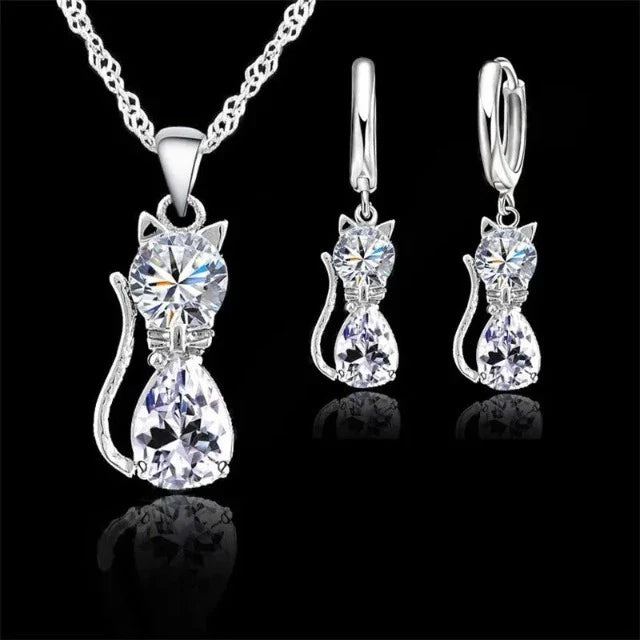 Collar y Pendientes Gato Diamante