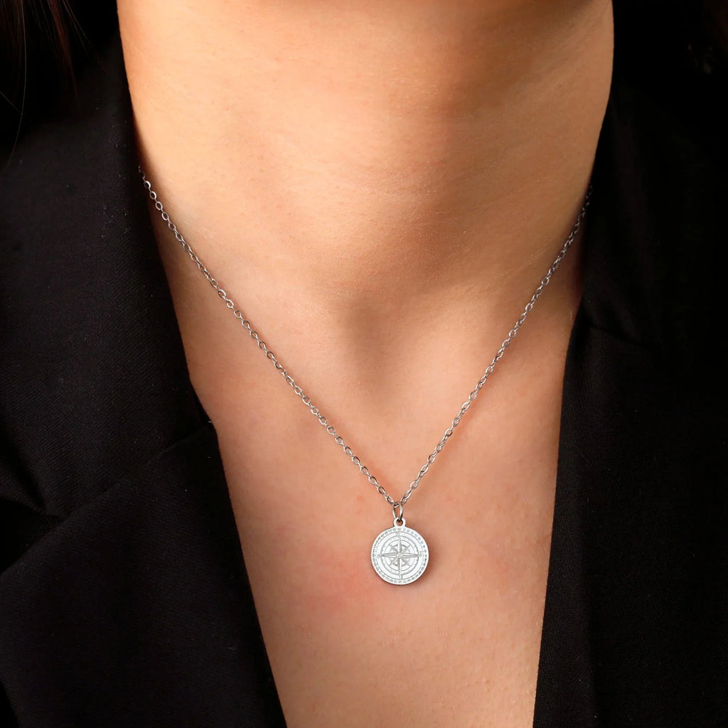Collar Mujer Colgante Brújula Rosa de los Vientos Cardinal plata