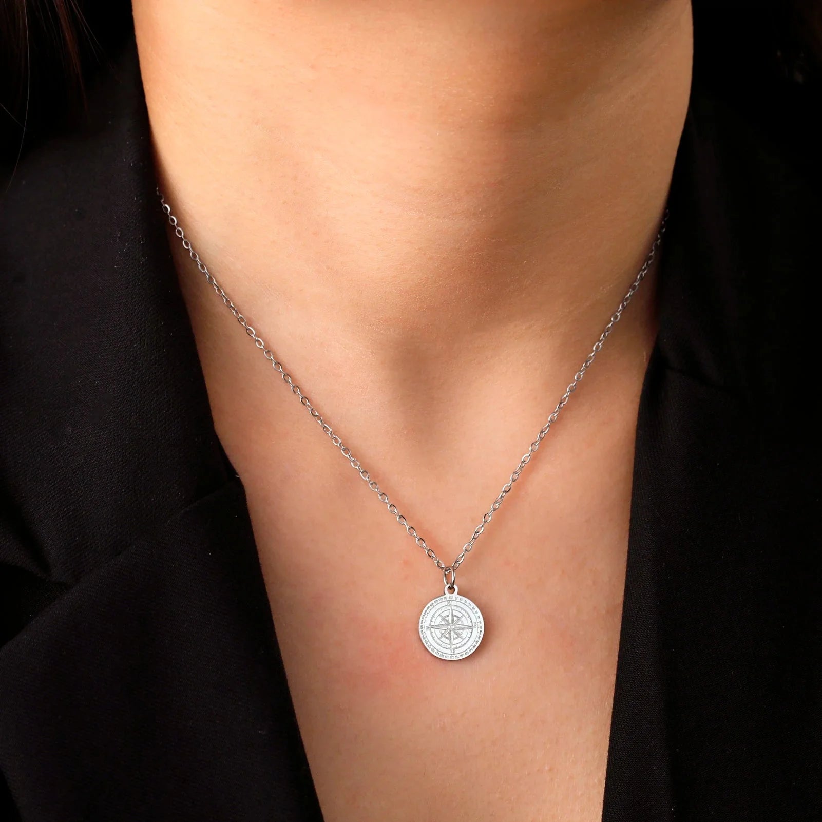 Collar Mujer Colgante Brújula Rosa de los Vientos Cardinal plata