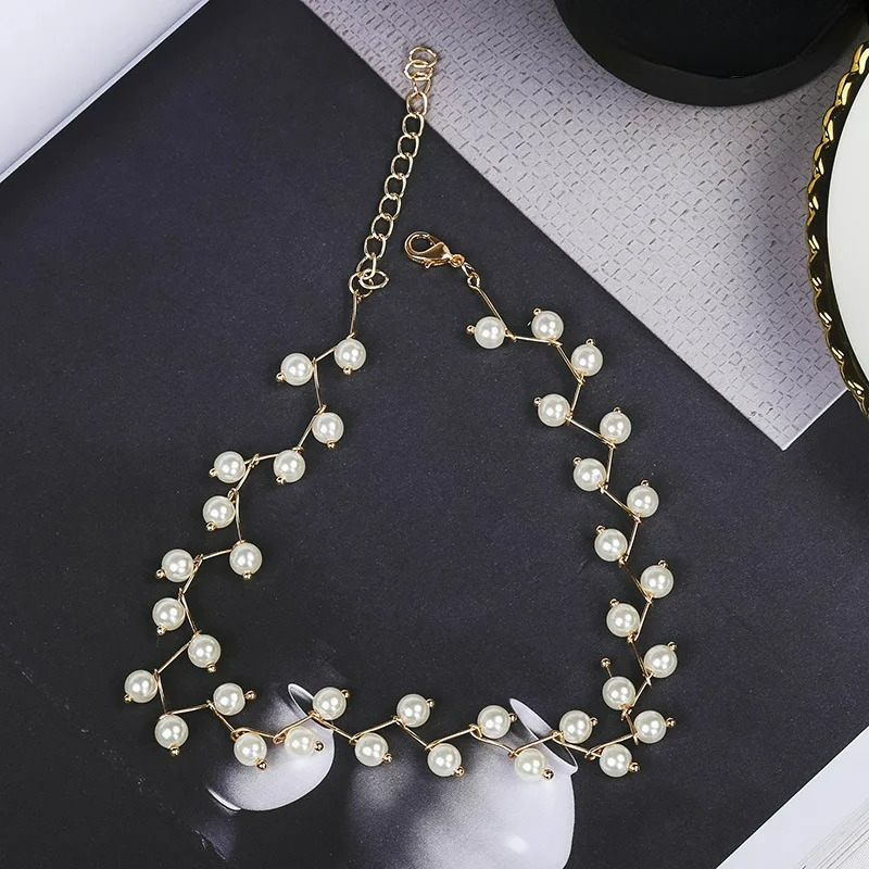 Collar Original Gargantilla en Perlas Blancas oro