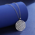 Collar Flor de la Vida Perlas Colgante Mandala Hombre Mujer Dawapara plata
