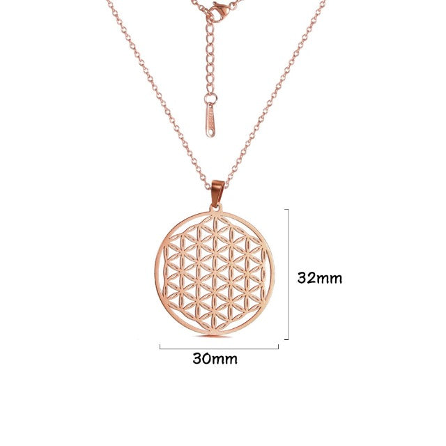 Collar Flor de la Vida Perlas Colgante Mandala Hombre Mujer Dawapara oro rosa