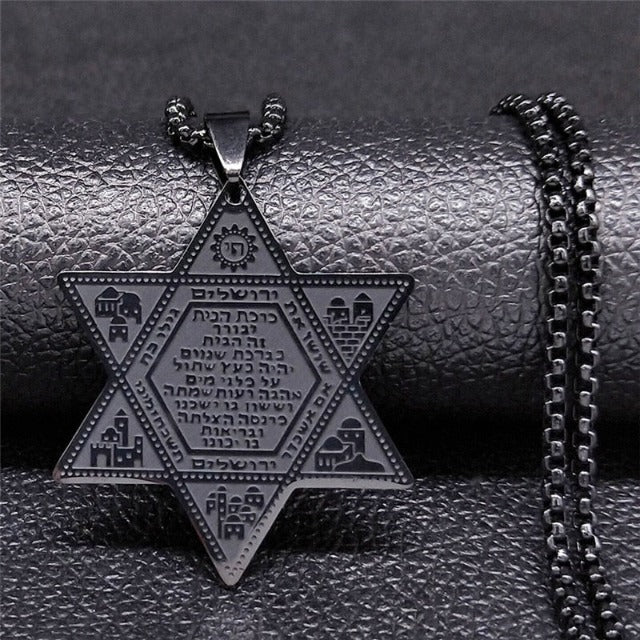 Collar Hexagrama Estrella de David Judaísmo Colgante estilo 1 negro