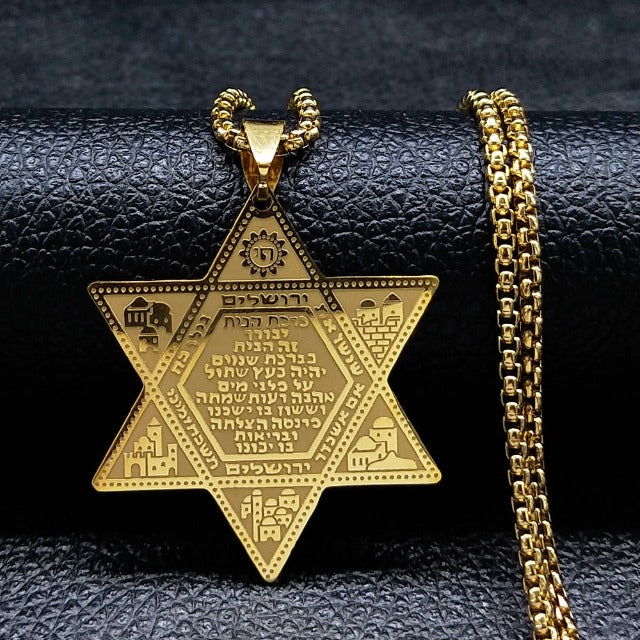 Collar Hexagrama Estrella de David Judaísmo Colgante estilo 1 oro