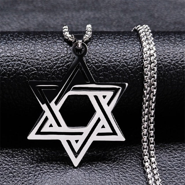 Collar Hexagrama Estrella de David Judaísmo Colgante estilo 1 plata