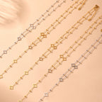 Collar Largo con Colgantes de Trébol de 4 Hojas y Circonio dorado