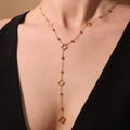 Collar Largo con Colgantes de Trébol de 4 Hojas y Circonio dorado