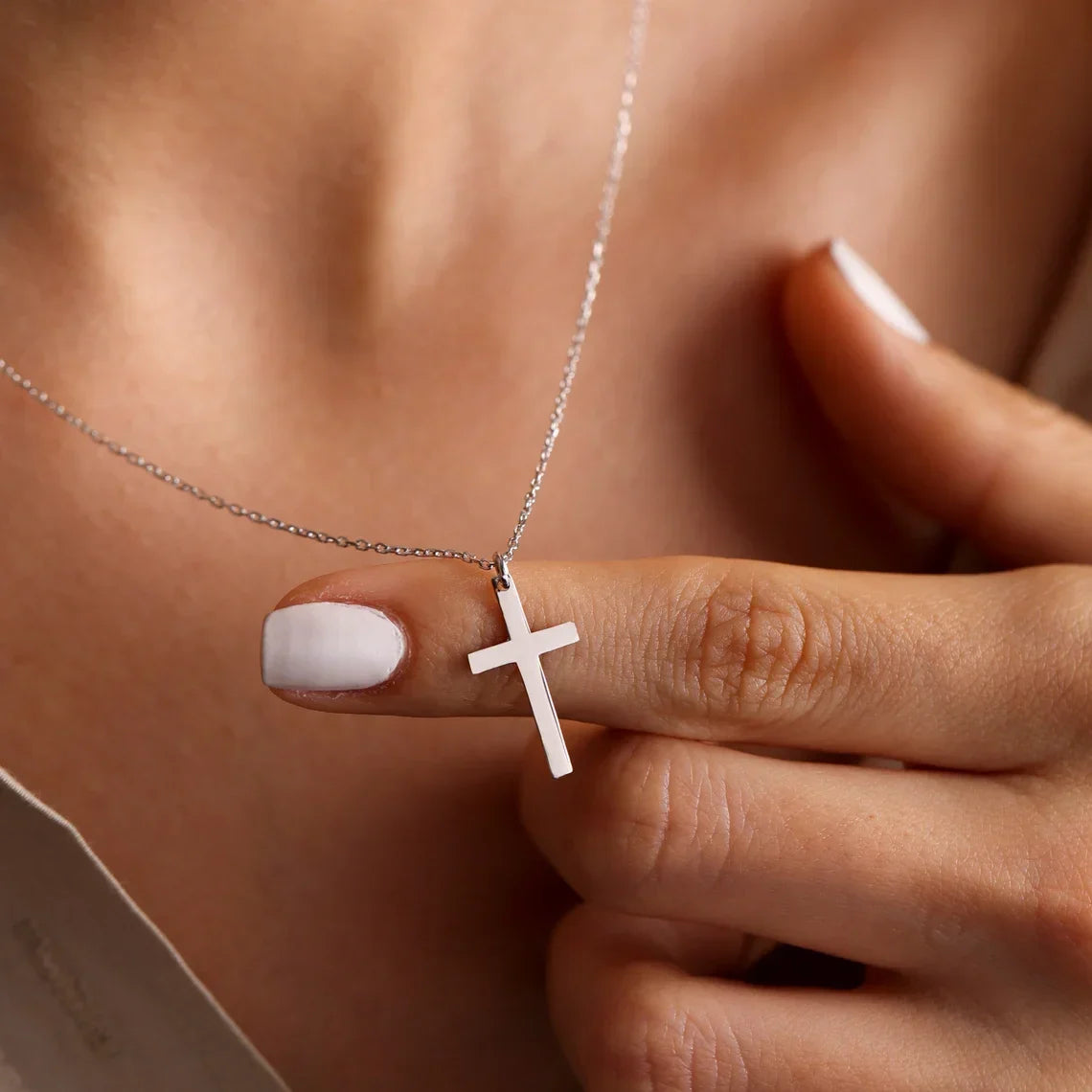 Collar y Medallón Cruz Mujer plata