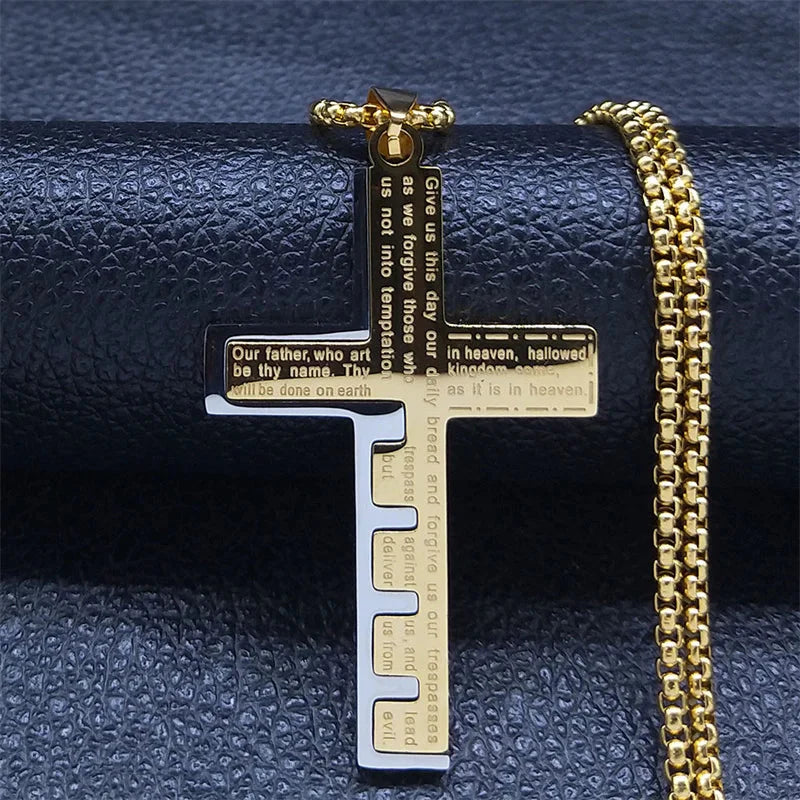 Collar y Medallón Cruz Colgante Hombre Cristiano oro
