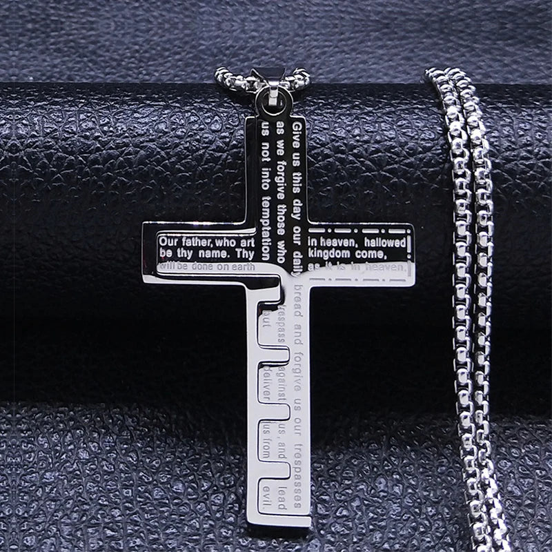 Collar y Medallón Cruz Colgante Hombre Cristiano plata
