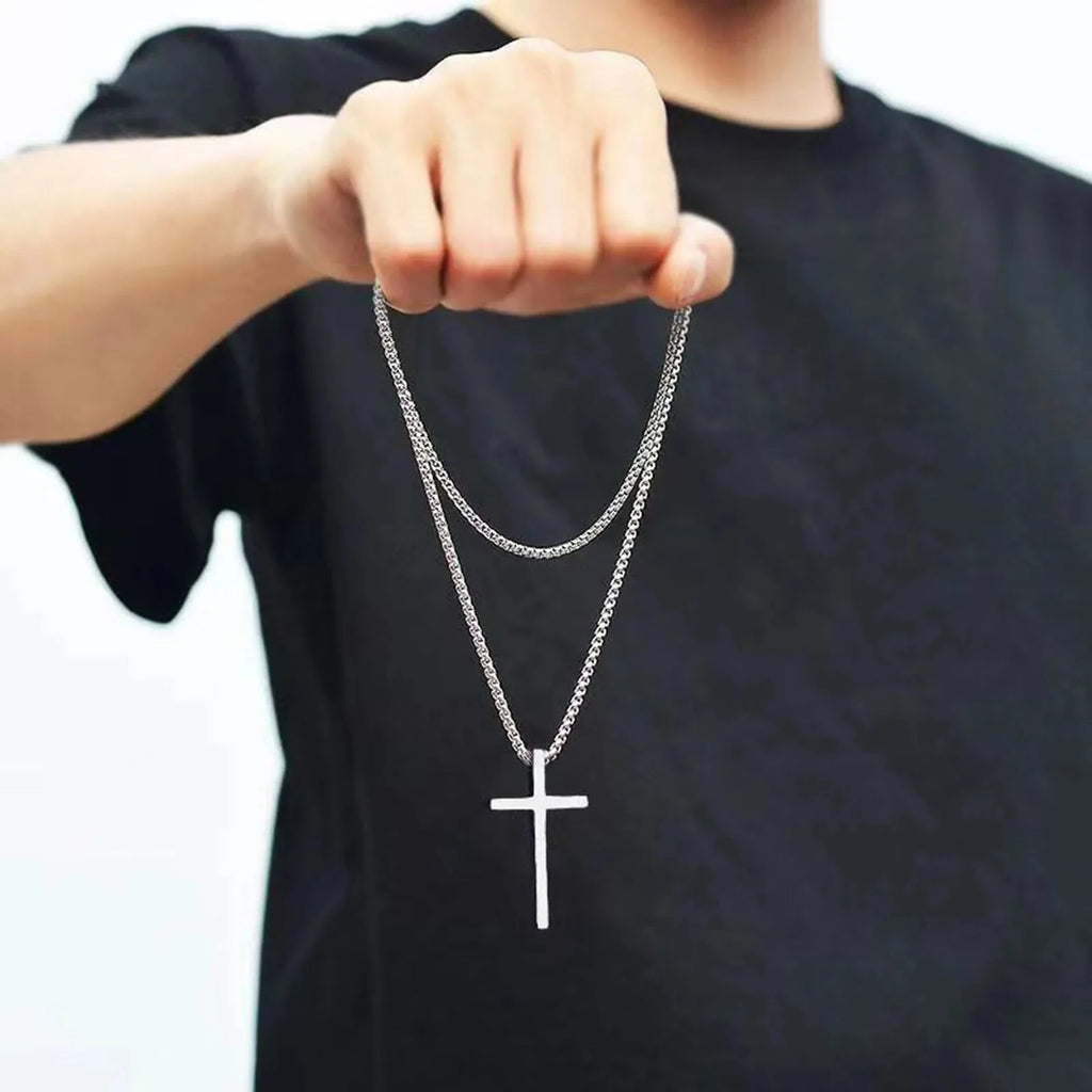 Collar y Medallón Hombre Cruz plata