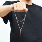Collar y Medallón Hombre Cruz plata