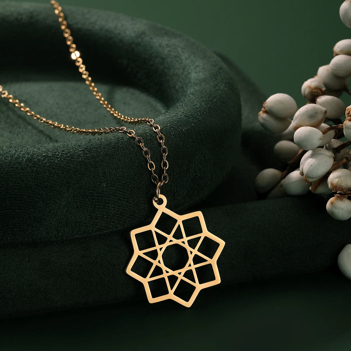 Collar Octagrama Colgante Mandala Geometría Sagrada oro