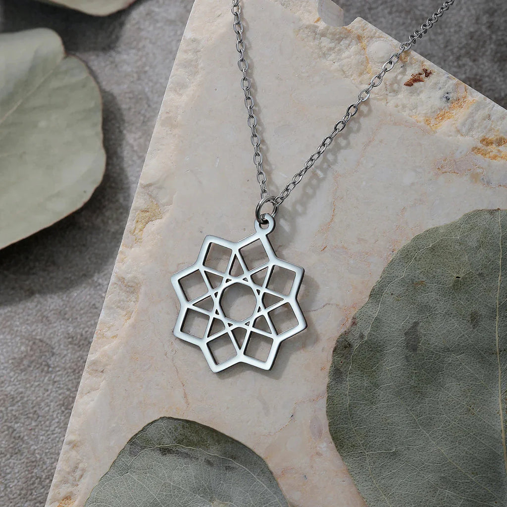 Collar Octagrama Colgante Mandala Geometría Sagrada plata