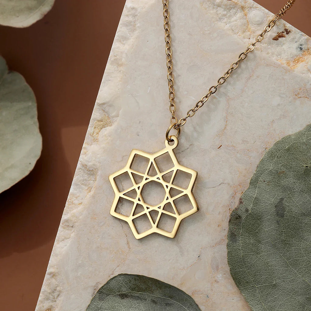 Collar Octagrama Colgante Mandala Geometría Sagrada oro