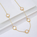 Collar de Oro Ágata Trébol blanco nacarado Idea de Regalo Joyería para mujeres