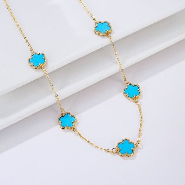 Collar de Oro Ágata Trébol blanco nacarado Idea de Regalo Joyería para mujeres