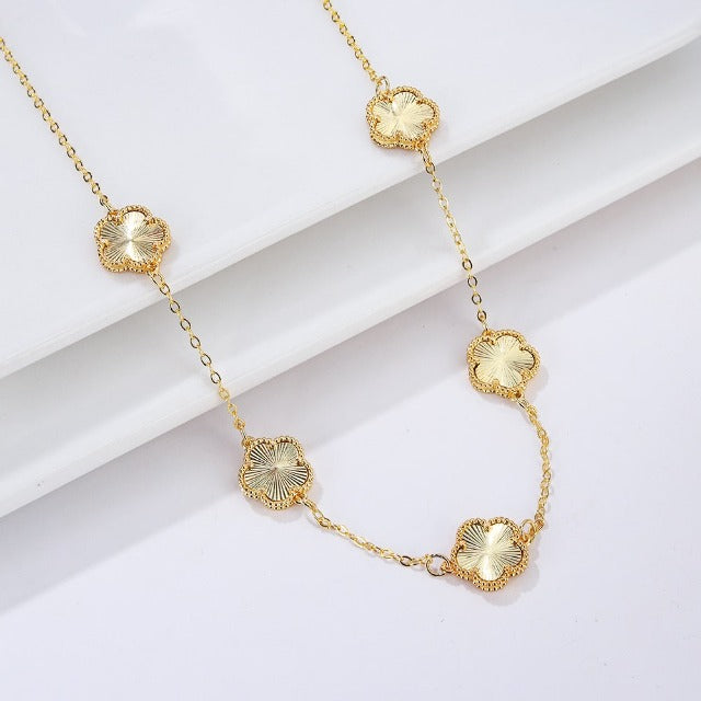 Collar de Oro Ágata Trébol blanco nacarado Idea de Regalo Joyería para mujeres