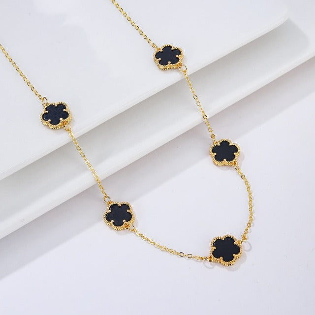 Collar de Oro Ágata Trébol blanco nacarado Idea de Regalo Joyería para mujeres