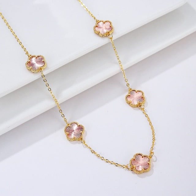 Collar de Oro Ágata Trébol blanco nacarado Idea de Regalo Joyería para mujeres