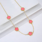 Collar de Oro Ágata Trébol blanco nacarado Idea de Regalo Joyería para mujeres