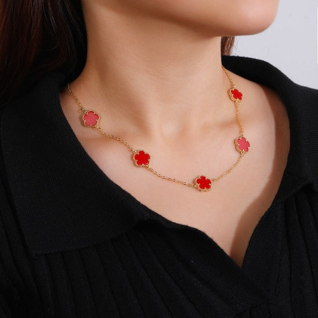 Collar de Oro Ágata Trébol blanco nacarado Idea de Regalo Joyería para mujeres