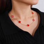 Collar de Oro Ágata Trébol blanco nacarado Idea de Regalo Joyería para mujeres