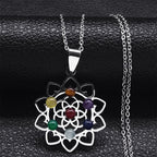 Collar Colgante 7 Chakras Flor Sagrada Piedras Naturales Cadena Hombre Mujer 1 plata