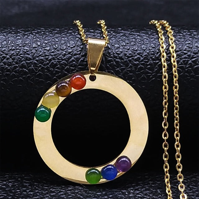 Collar Colgante 7 Chakras Flor Sagrada Piedras Naturales Cadena Hombre Mujer 3 oro