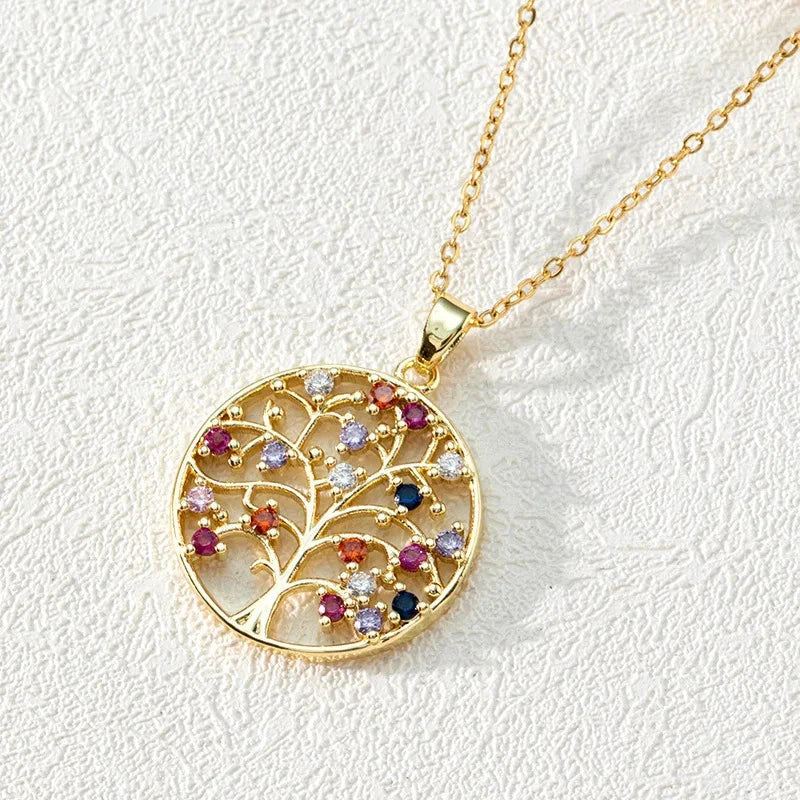 Collar Colgante Árbol de la Vida con Perlas Multicolores a