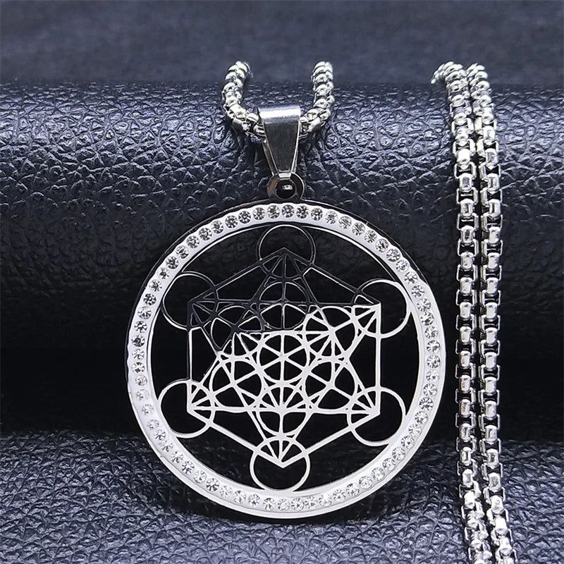 Collar Colgante Cubo de Metatrón con Cristal plateado