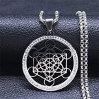 Collar Colgante Cubo de Metatrón con Cristal plateado