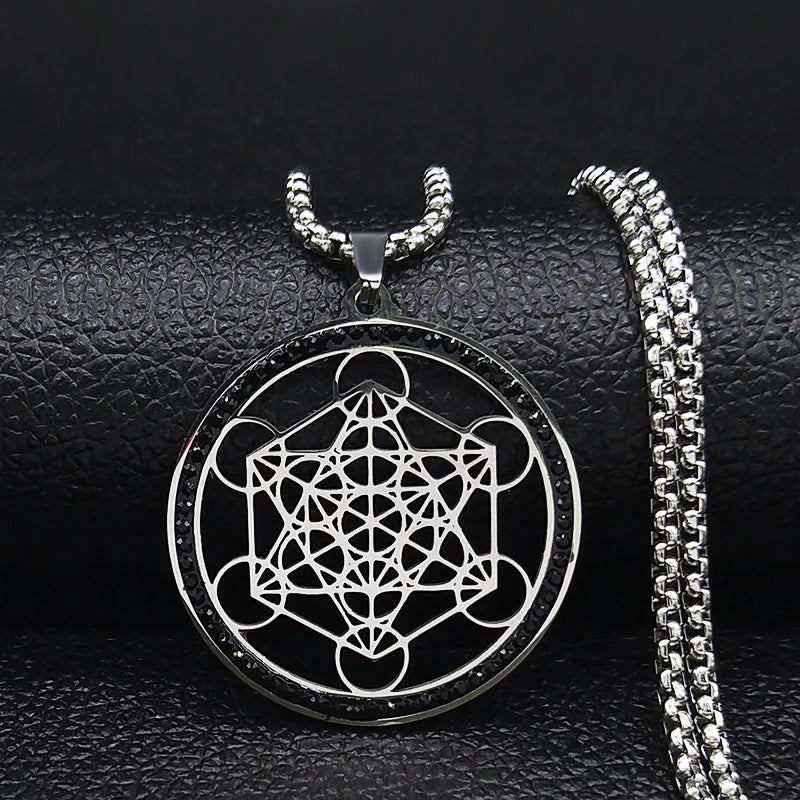 Collar Colgante Cubo de Metatrón con Cristal negro