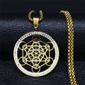 Collar Colgante Cubo de Metatrón con Cristal dorado