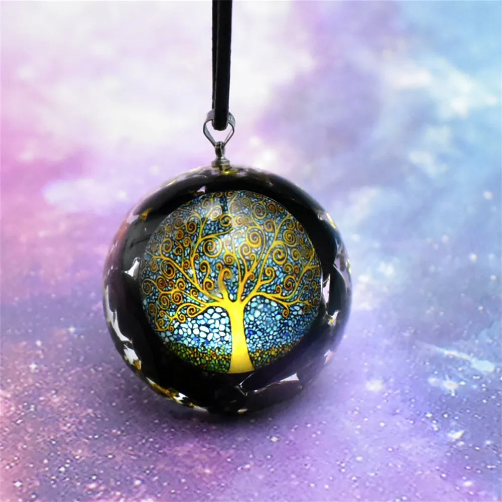 Collar con colgante de Árbol de la Vida en Turmalina Negra