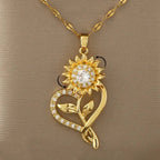Collar con Colgante de Corazón y Flor de Girasol Giratoria Antiestrés