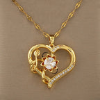 Collar Colgante con Corazón y Flor Giratoria Anti-Estrés